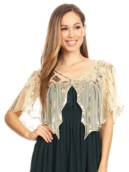 Sequin Evening Deco Shawl Cape