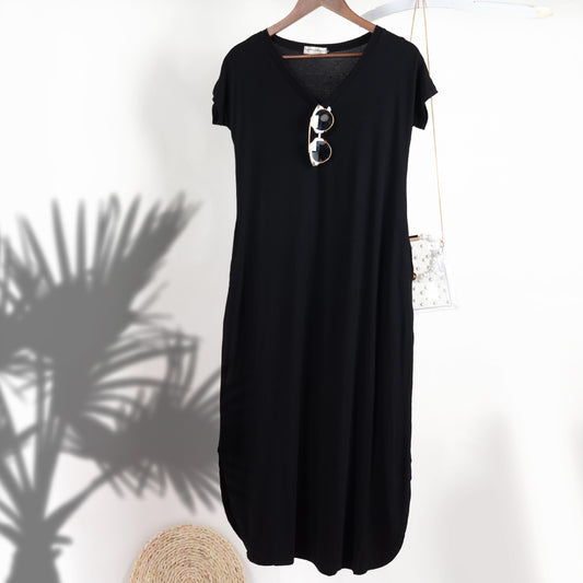 V-Neck Short Sleeve Slit Dress