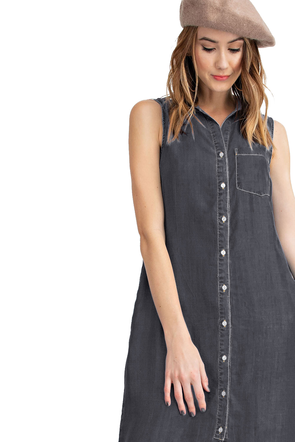 Classic Button-Down Collar Denim Shirt Dress