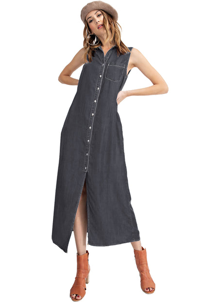 Classic Button-Down Collar Denim Shirt Dress