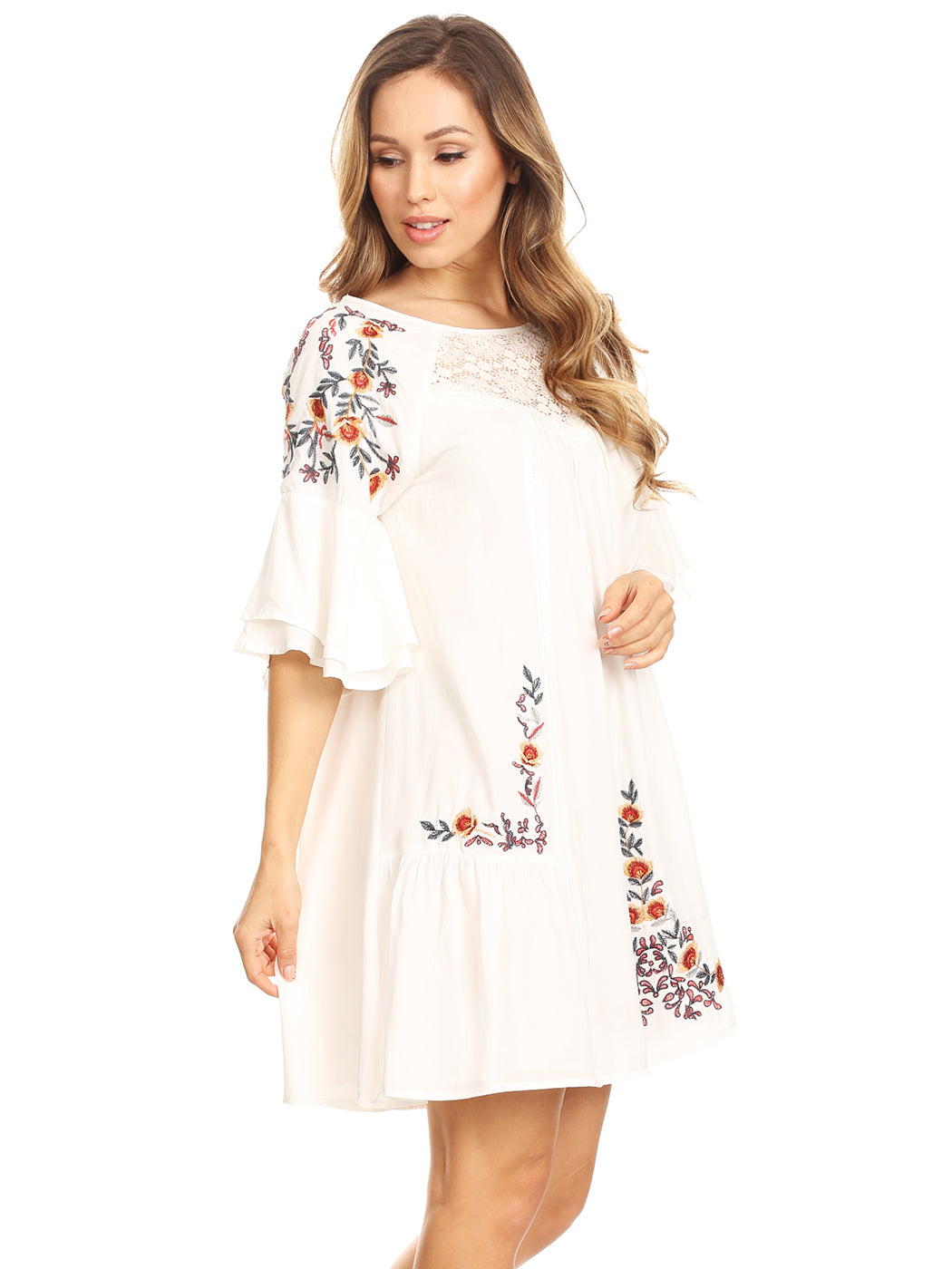 Floral Dream Embroidered Bell Sleeve Dress