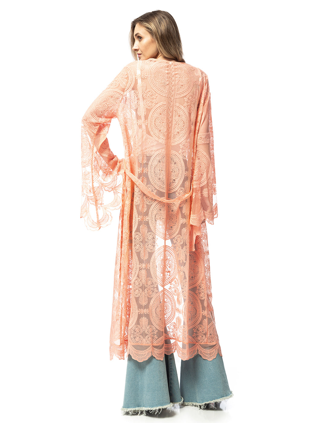 Lace Embroidered Kimono Swimsuit Cover-Up