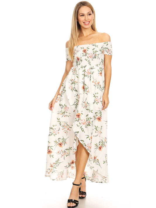 Casual Floral Off-The-Shoulder Maxi Dress