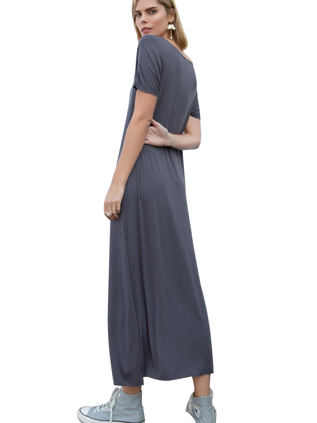 ANNA-KACI Women's Square Neck Shirred Ruffle Hem Long Sleeve Maxi
