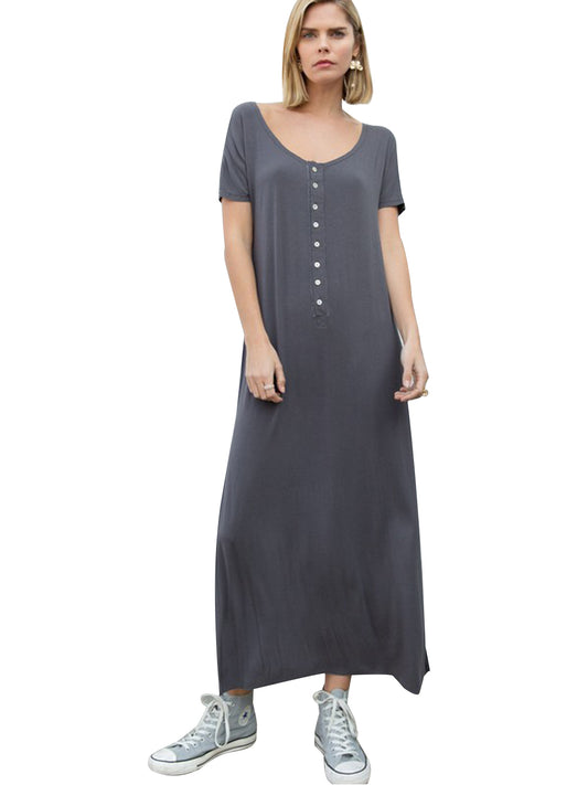 Long Short Sleeve Button-Down Maxi Dress