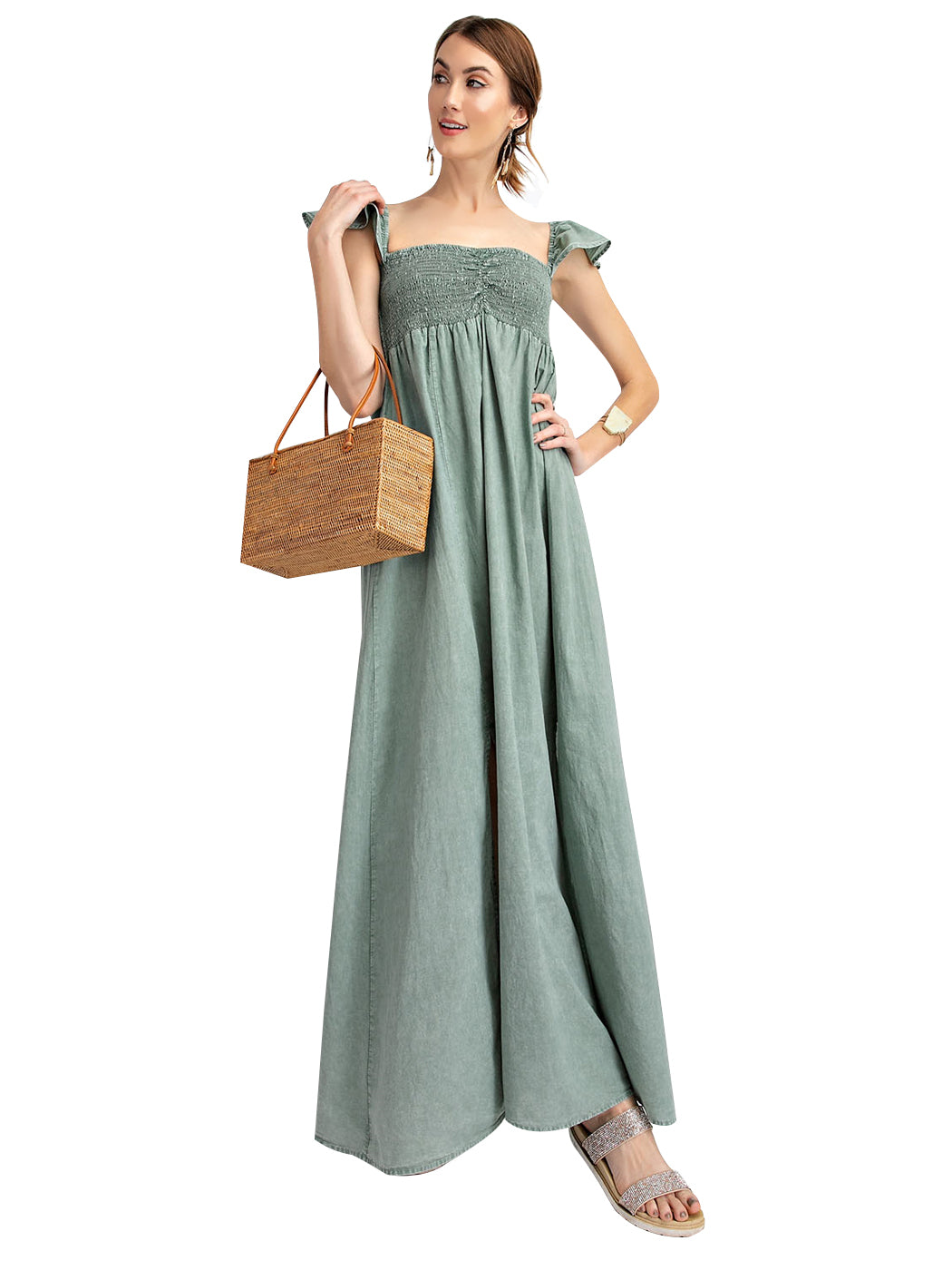 cap sleeve dress maxi Anna-Kaci Women's Ruffled Cap Sleeve Maxi Slit Dress, Medium 8-10 / Pink