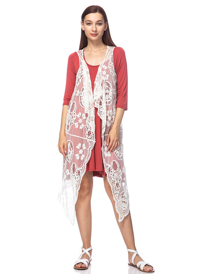 Bohemian Sleeveless Mesh Lace Cardigan - ALILANG.COM