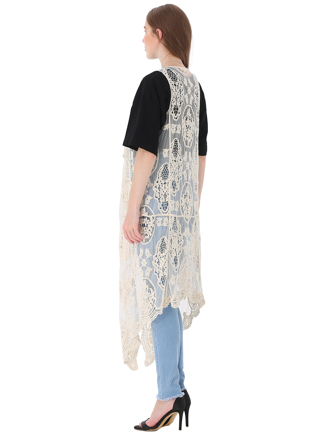 Long lace clearance sleeveless cardigan