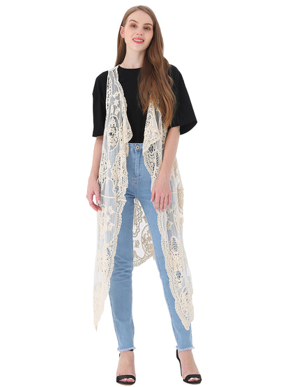 Bohemian Sleeveless Mesh Lace Cardigan - ALILANG.COM
