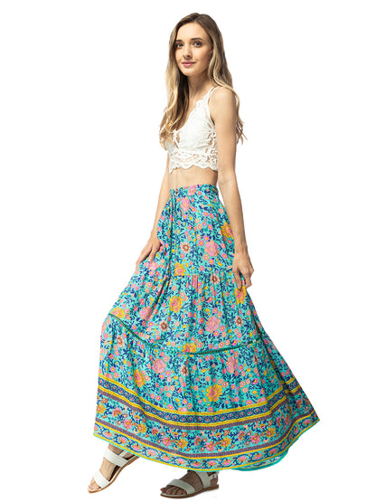 Sunflower Print Midi Maxi Skirt