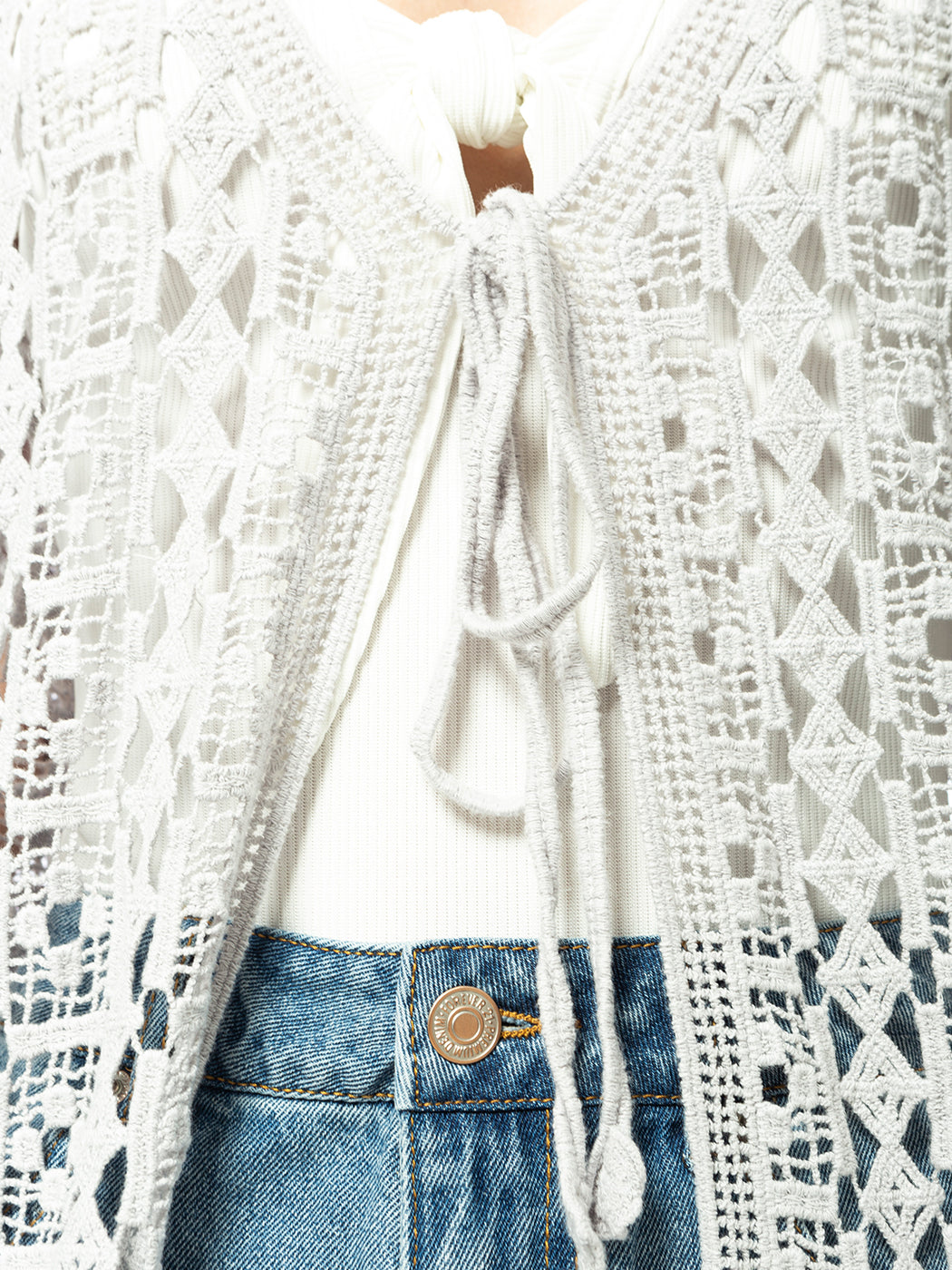 Long Short-Sleeve Crochet Knit Cardigan