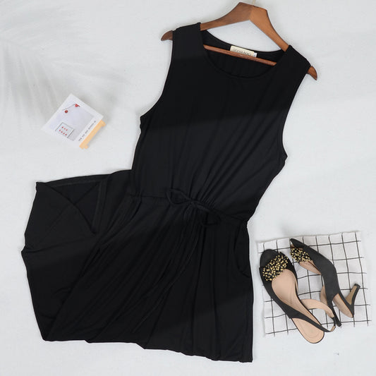 Sleeveless Maxi Length Drawstring Dress