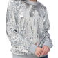 Sequin Sweatshirt Round Neck Top Long Sleeve Ribbed Cuffs Outerwear