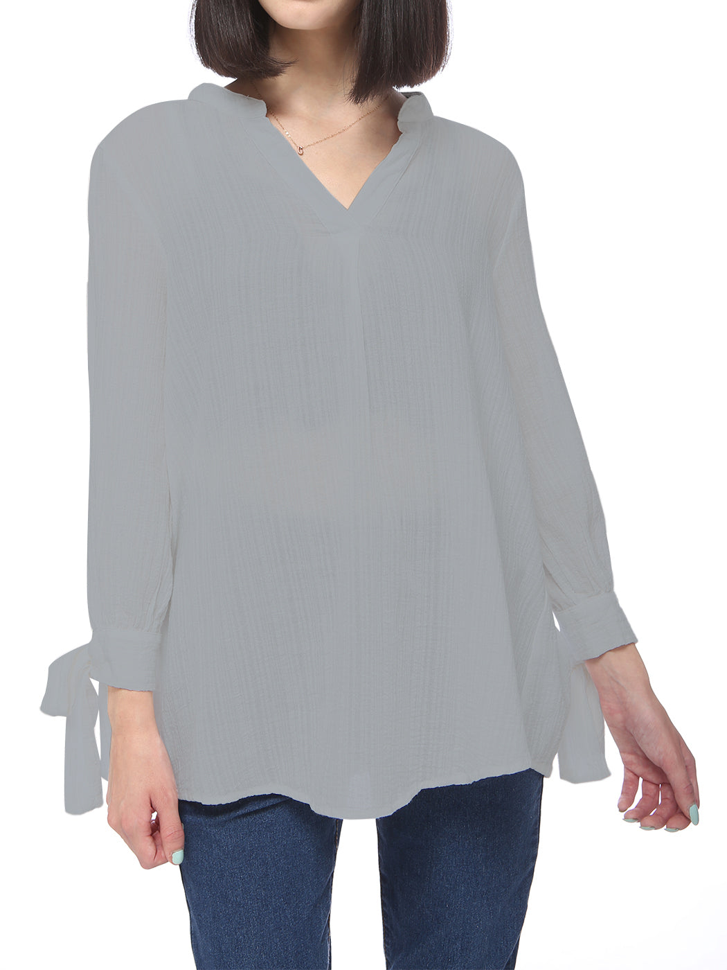 Anna-Kaci Women's Cotton Loose Blouse Top Split Neck Tunic V Neck Long Sleeve Shirt