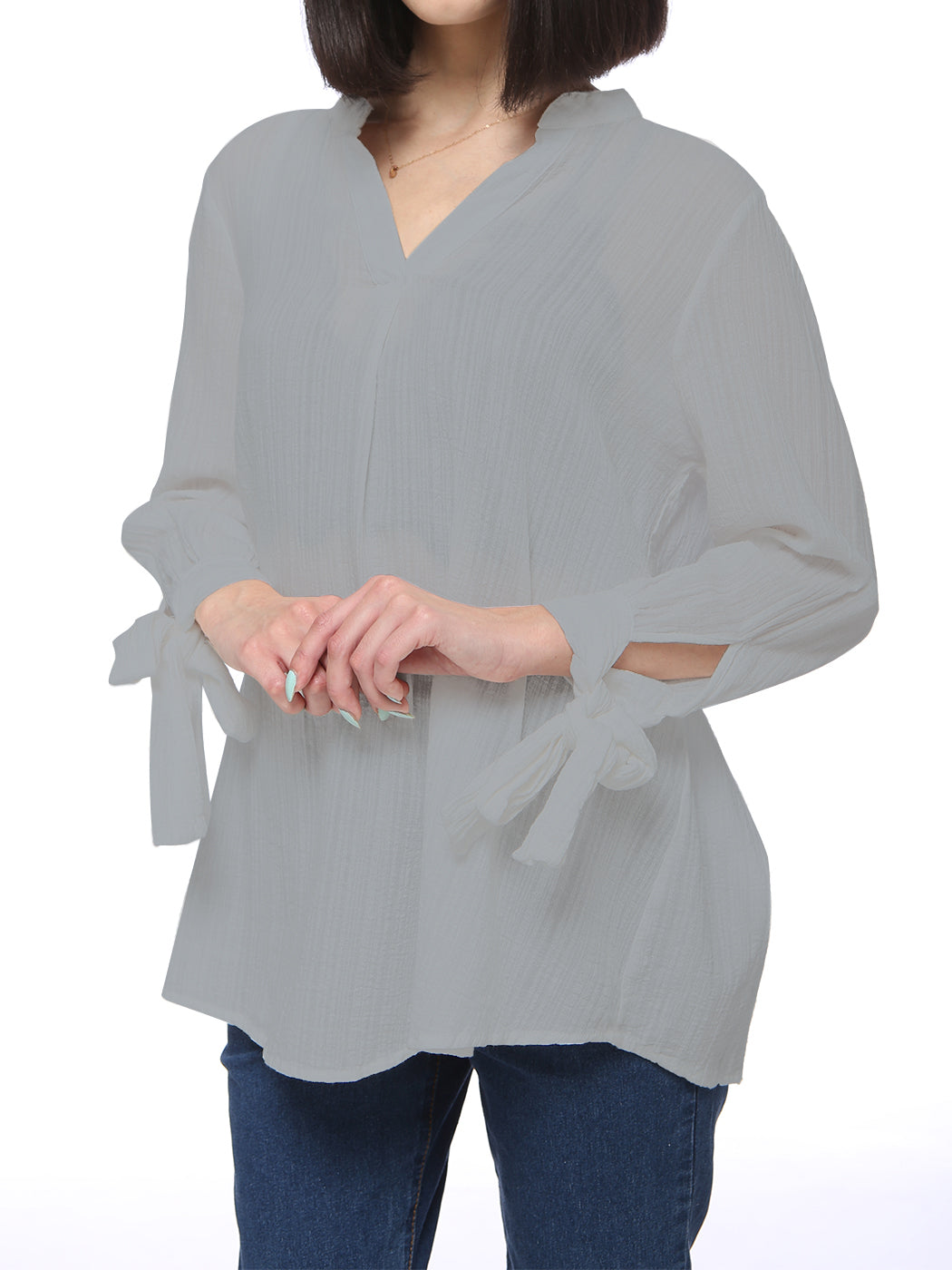 Anna-Kaci Women's Cotton Loose Blouse Top Split Neck Tunic V Neck Long Sleeve Shirt