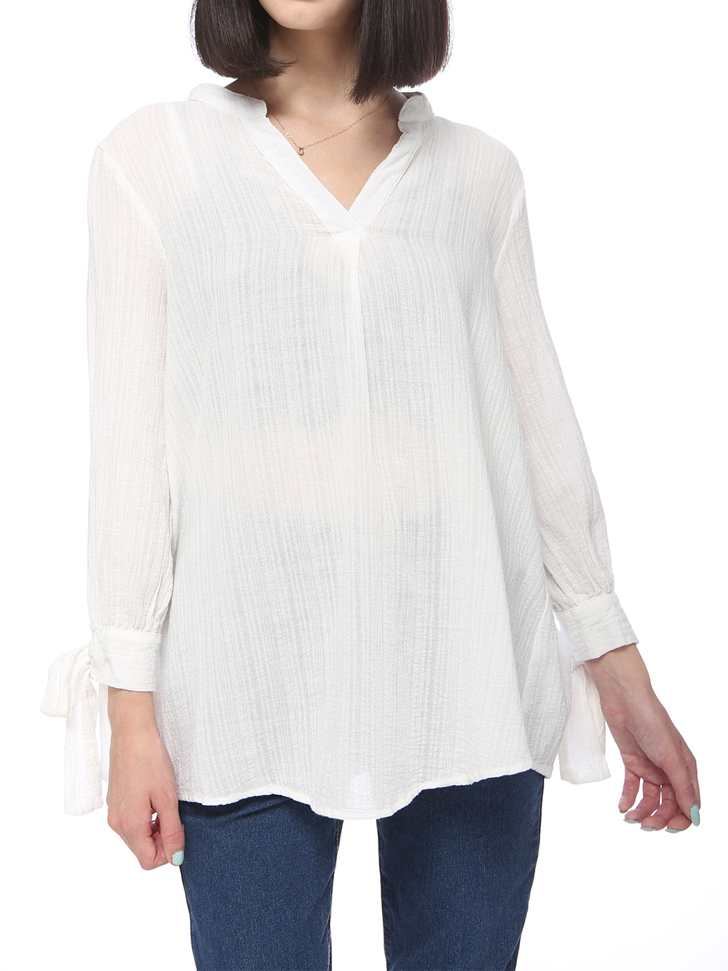 Anna-Kaci Women's Cotton Loose Blouse Top Split Neck Tunic V Neck Long Sleeve Shirt