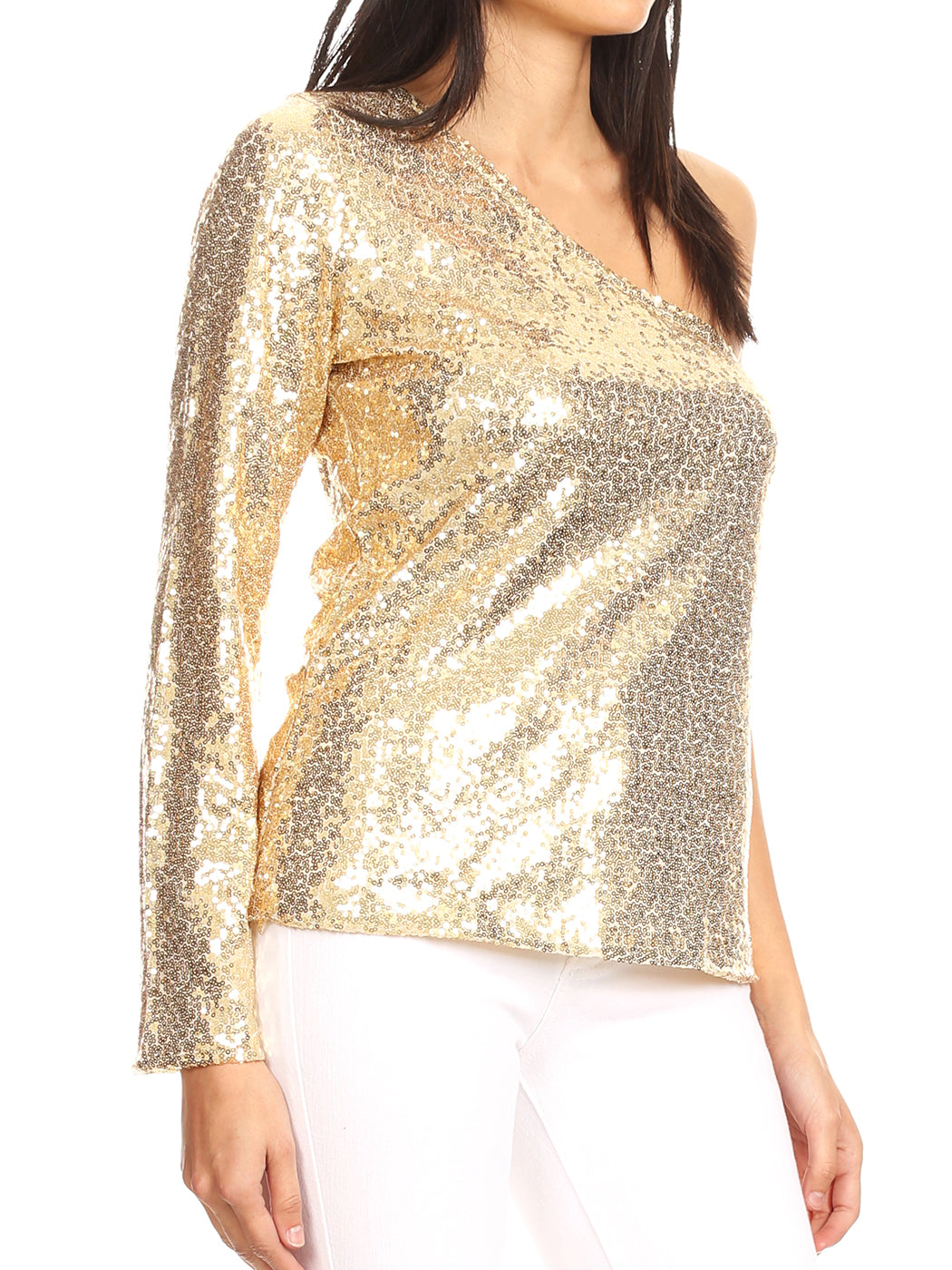 Sexy One Shoulder Sequin Top Party Blouse T-Shirt