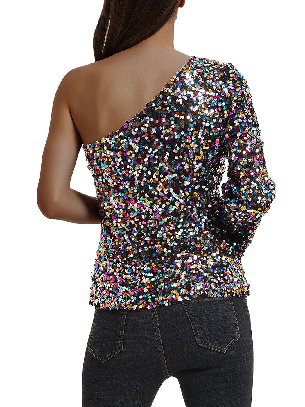 Sexy One Shoulder Sequin Top Party Blouse T-Shirt