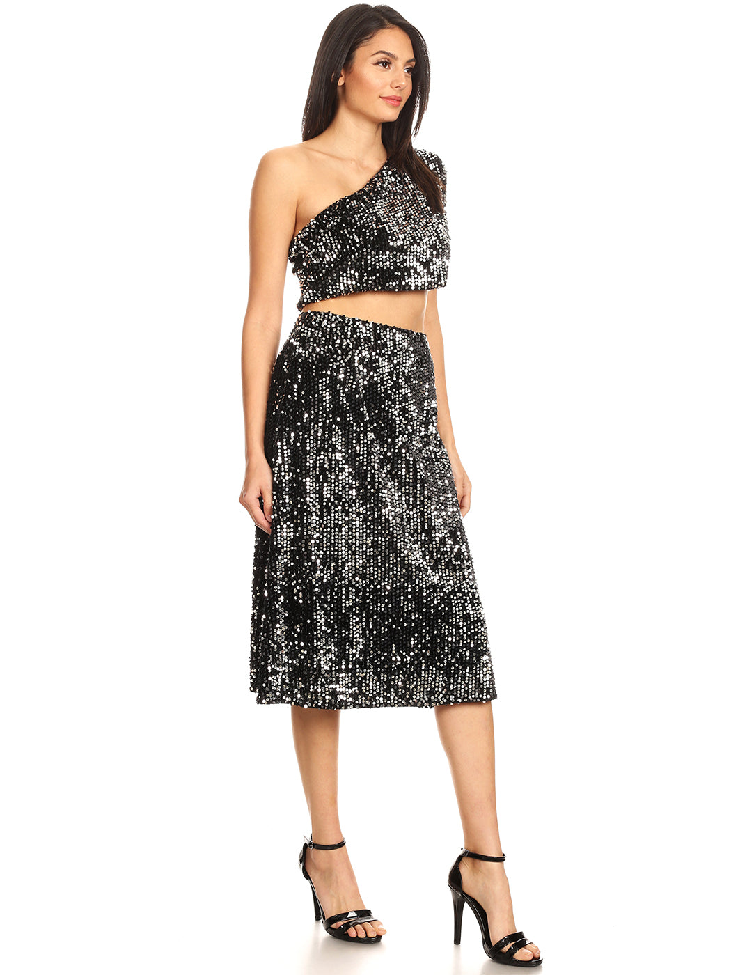Sparkly Sequin Cocktail Top & Maxi Skirt Set