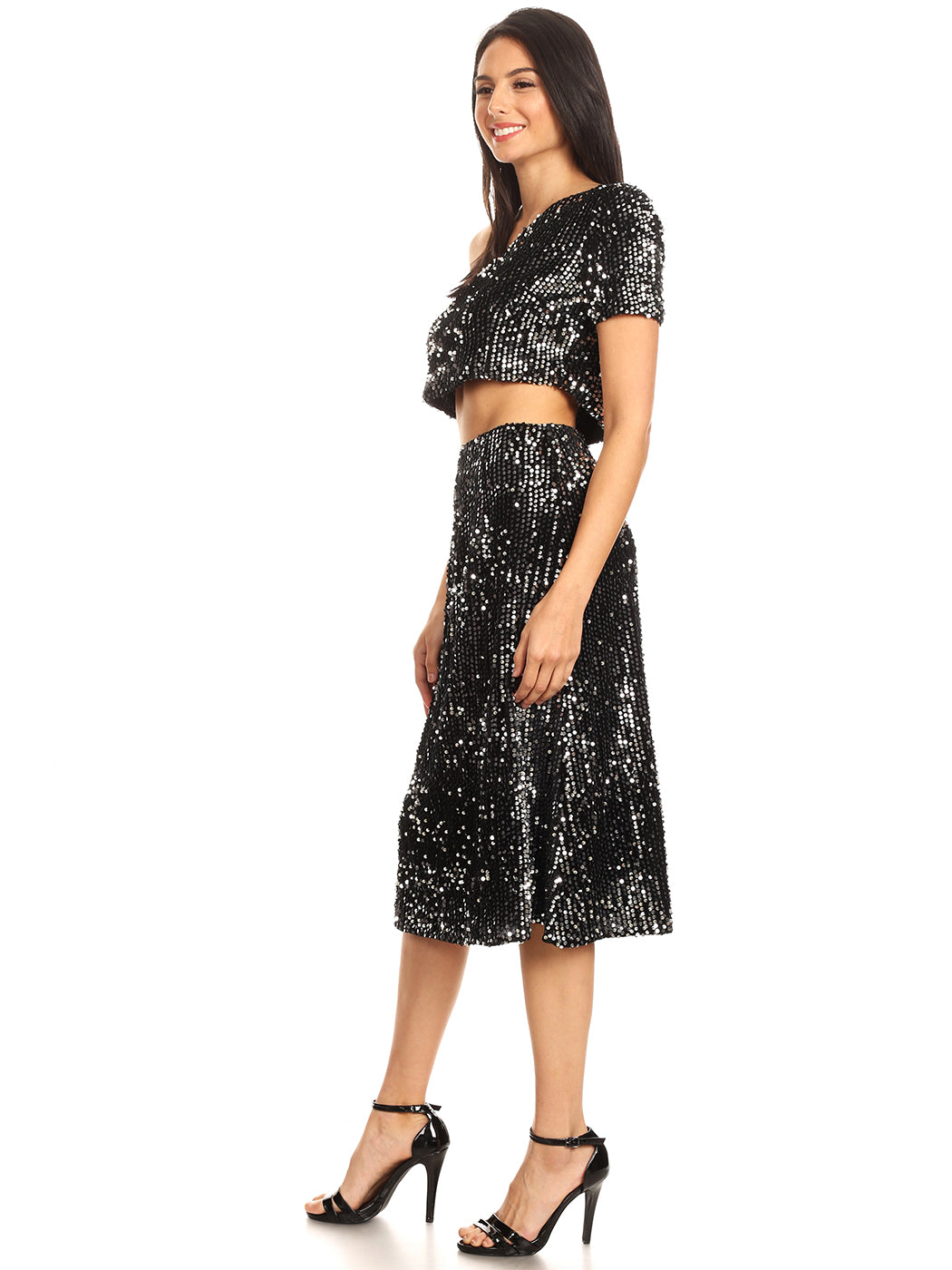 Sparkly Sequin Cocktail Top & Maxi Skirt Set