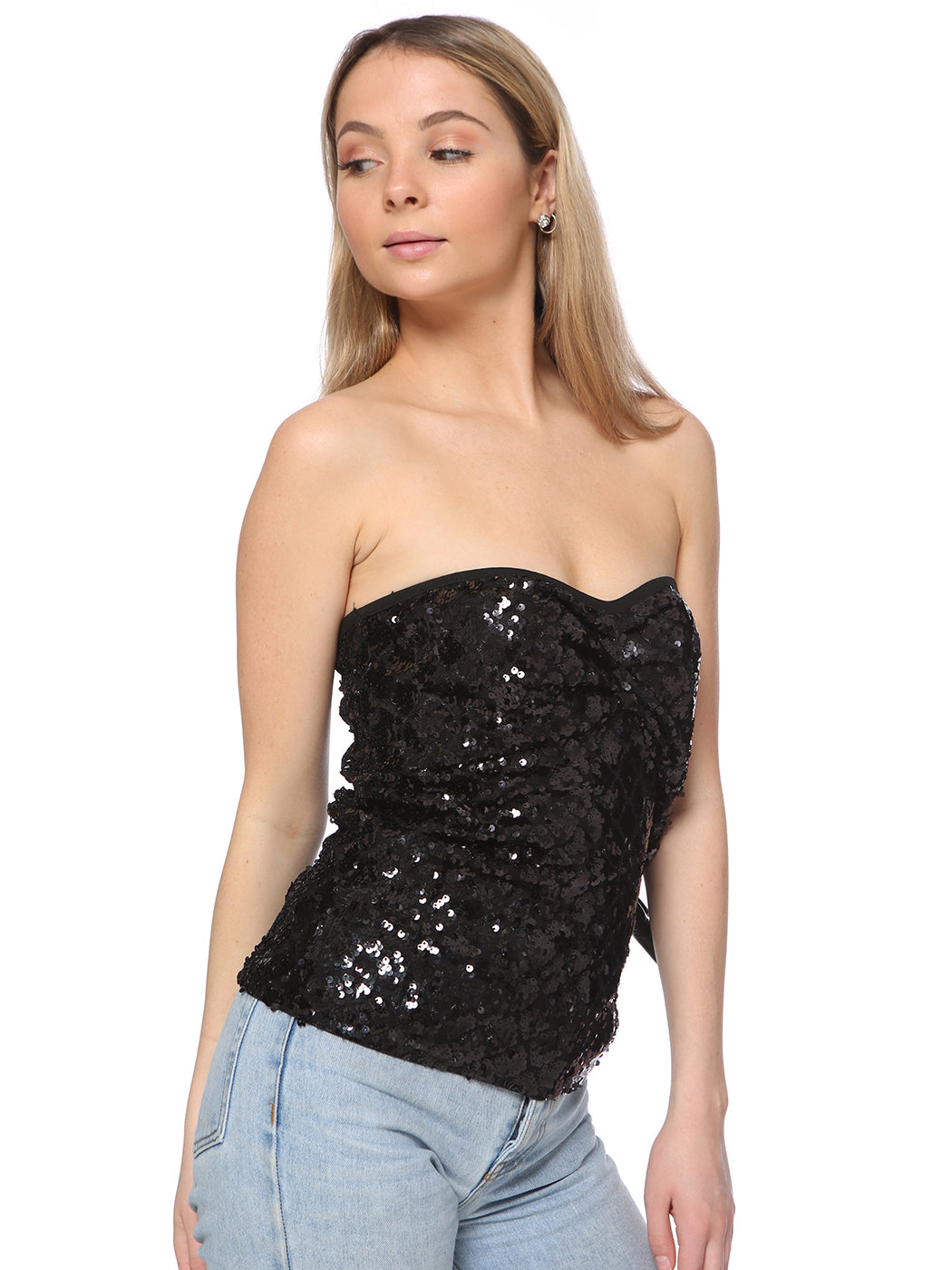 Sparkly Sequin Strapless Metallic Tube Tops for Party Clubwear