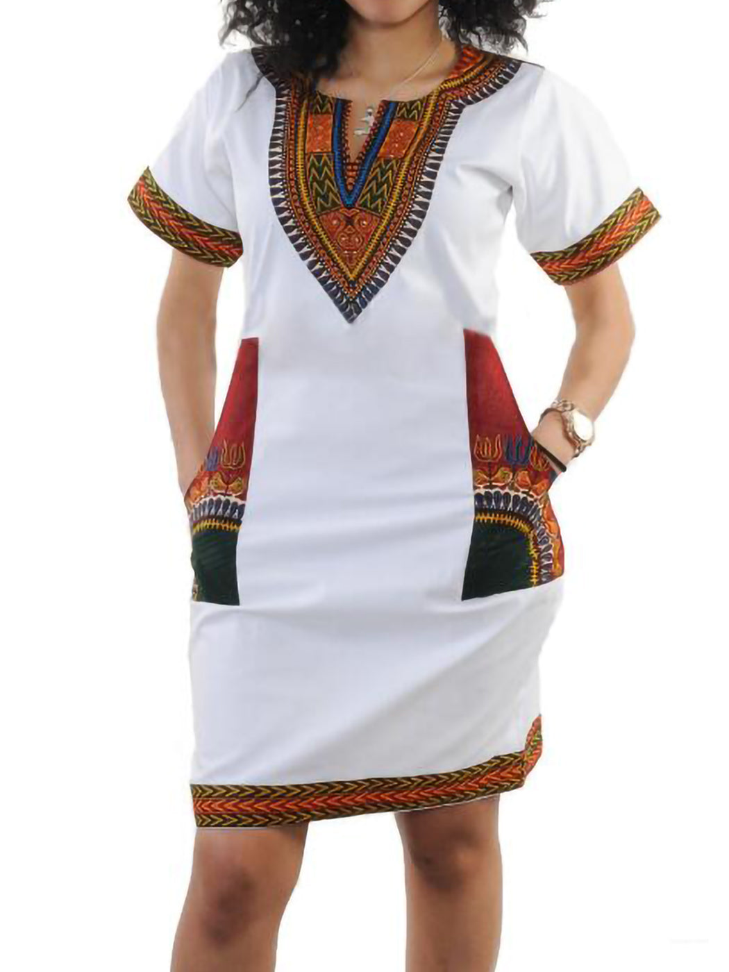 tribal print short dress Tribal Print Drawstring Orange Short Sleeveless Scoop Neck Dress