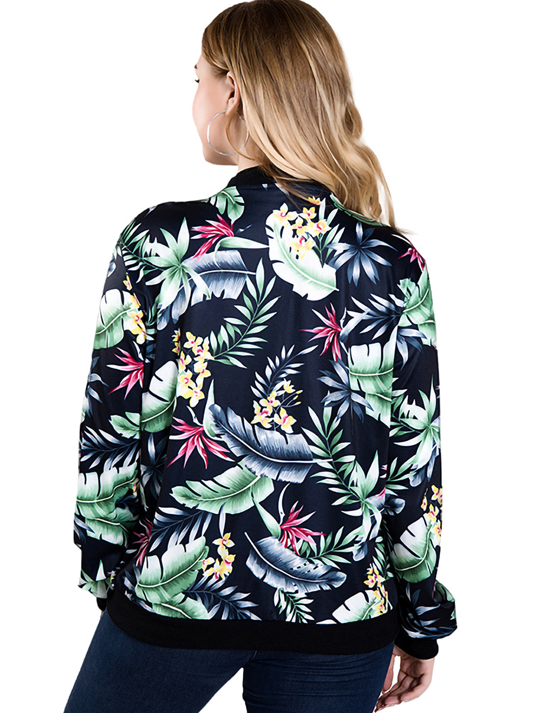 Floral Print Zip Up Bomber Jacket Coat