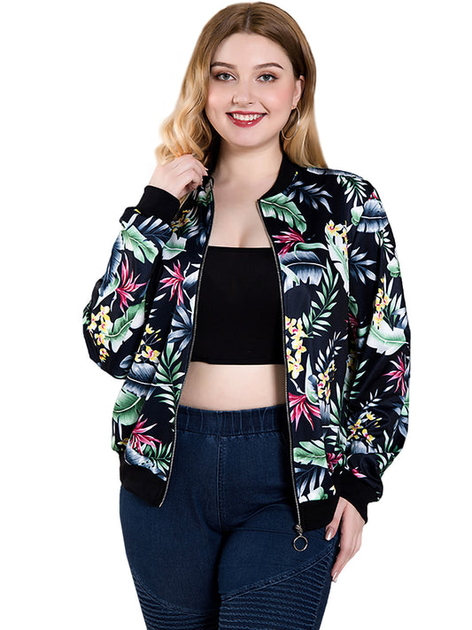 Floral Print Zip Up Bomber Jacket Coat