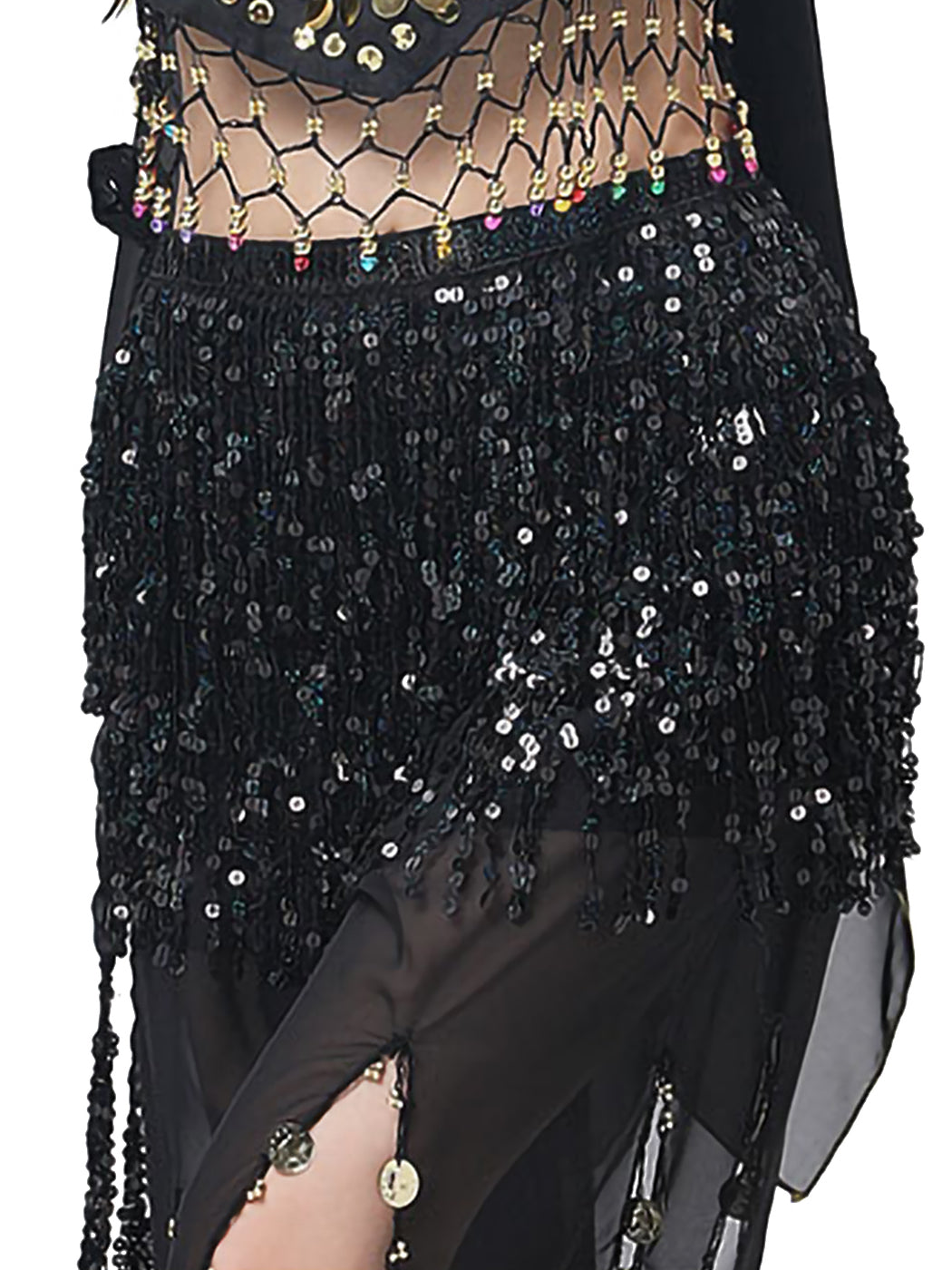 Fringe Tassel Sequin Tie Up Wrap Skirt Hip Scarf Cover Up