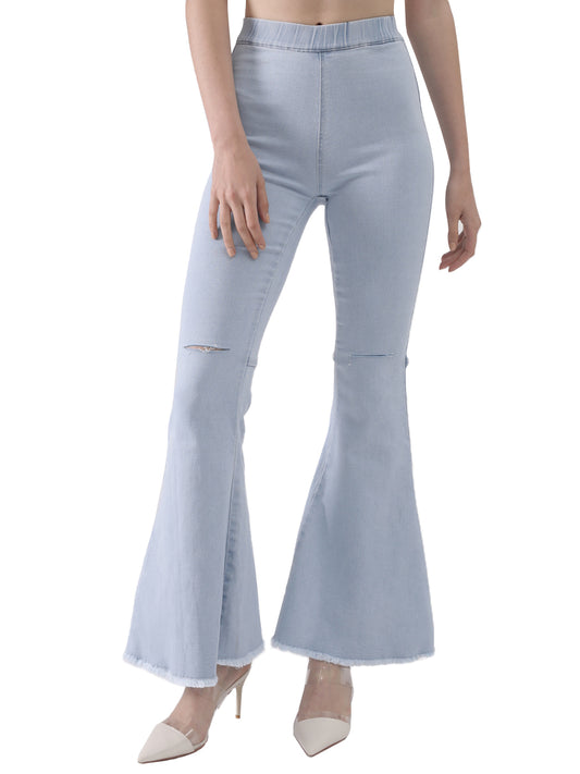 Elastic Waist Flared Denim Pants