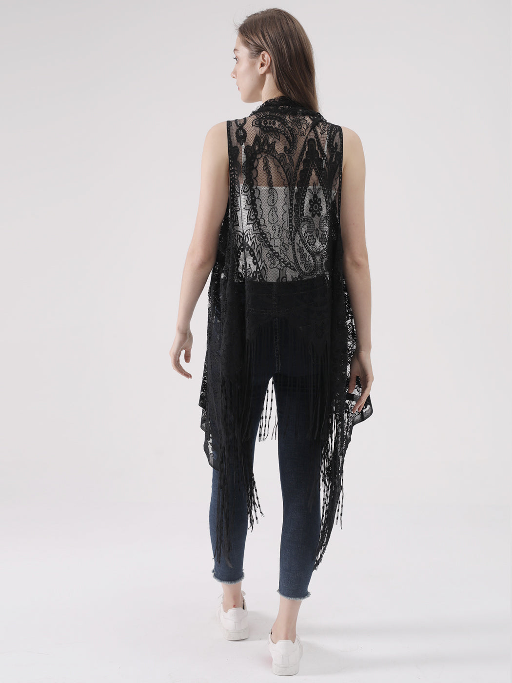 Sexy Lace Cardigan Hollow Out Perspective Irregular Vest Open Front Crochet Tops