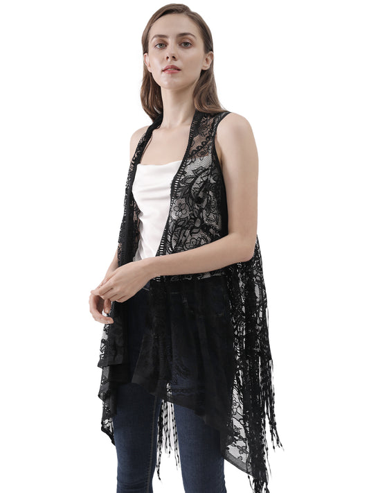 Sexy Lace Cardigan Hollow Out Perspective Irregular Vest Open Front Crochet Tops