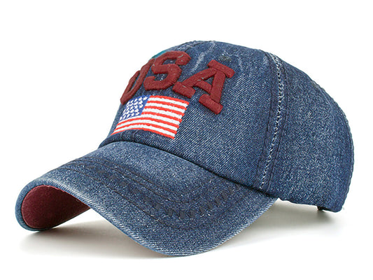 USA Flag Cap Washed Cotton Jean Syle Hat Unisex