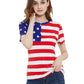 Round Neck American Flag Top July of 4th USA Patriotic T-Shirt Blouse