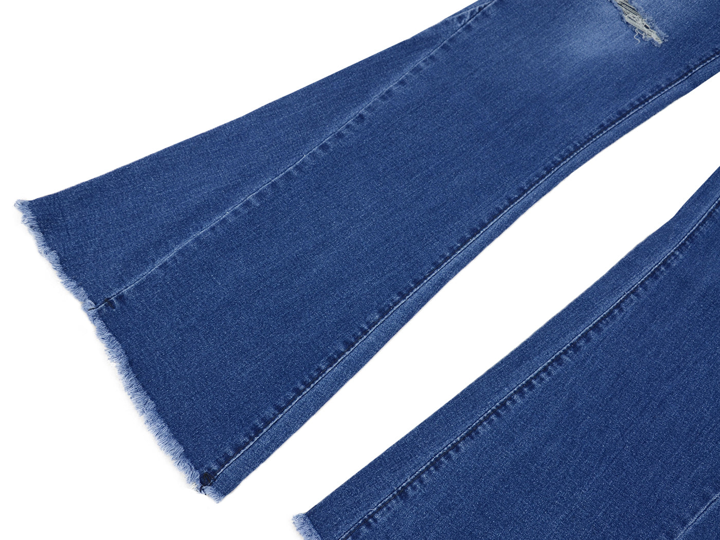 Elastic Waist Distressed Flared Long Bell Bottom Denim Jeans