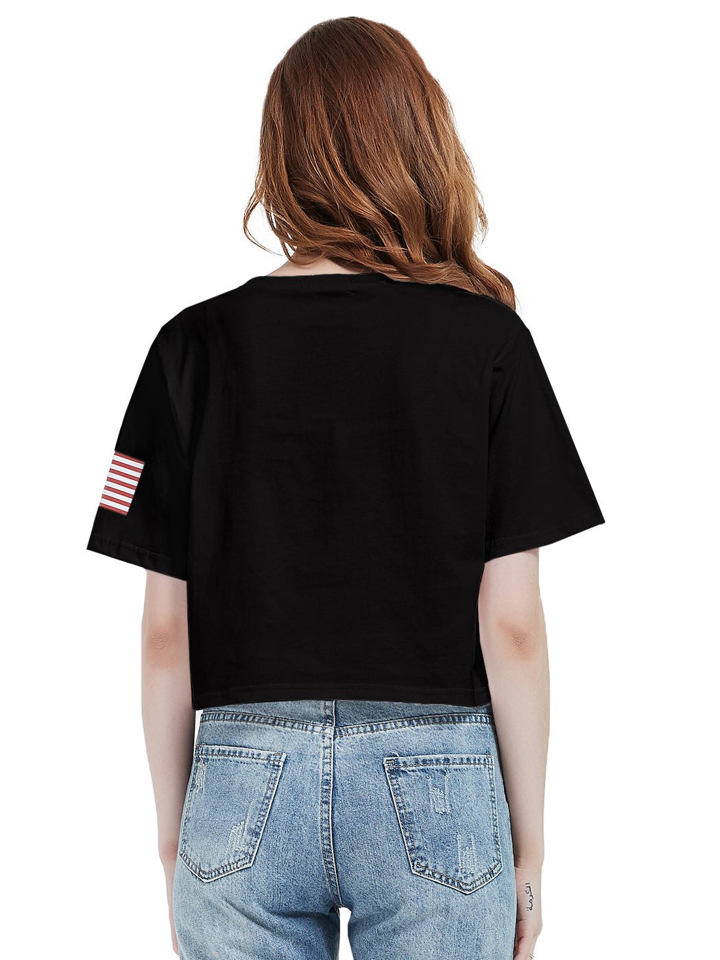 Letter Print Crop Top Short Sleeve July 4th USA Flag T-Shirt
