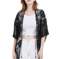 Womens Short Embroidered Lace Kimono Crop Cardigan with Half Sleeves