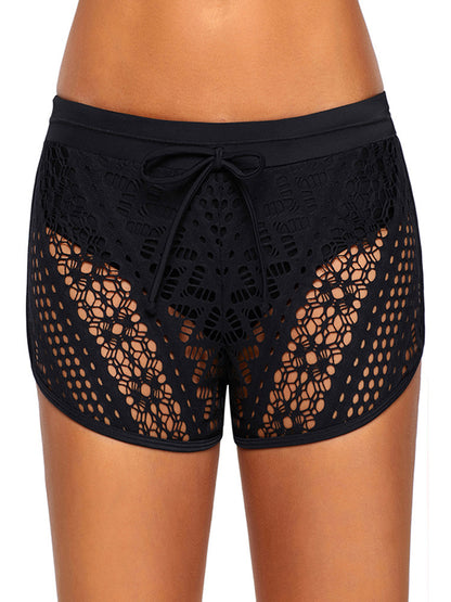 Womens Side Split Waistband Bokini Swim Lace Shorts with Panty Liner