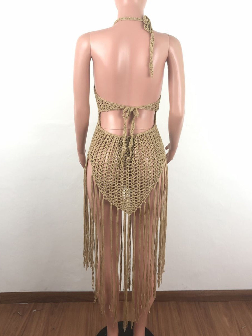 Womens Halter Crochet Tassel Swimwear Summer Beach Dress Bikini Cover Up