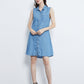 Classic Sleeveless Blue Jean Button Down A-Line Pocket Collar Shirt Dress