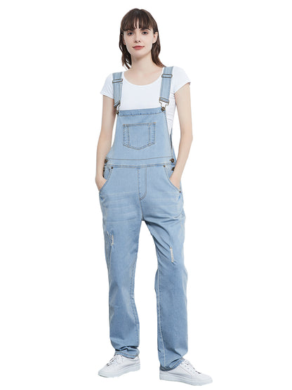 Pocket Denim Tapered Leg Overalls - ALILANG.COM