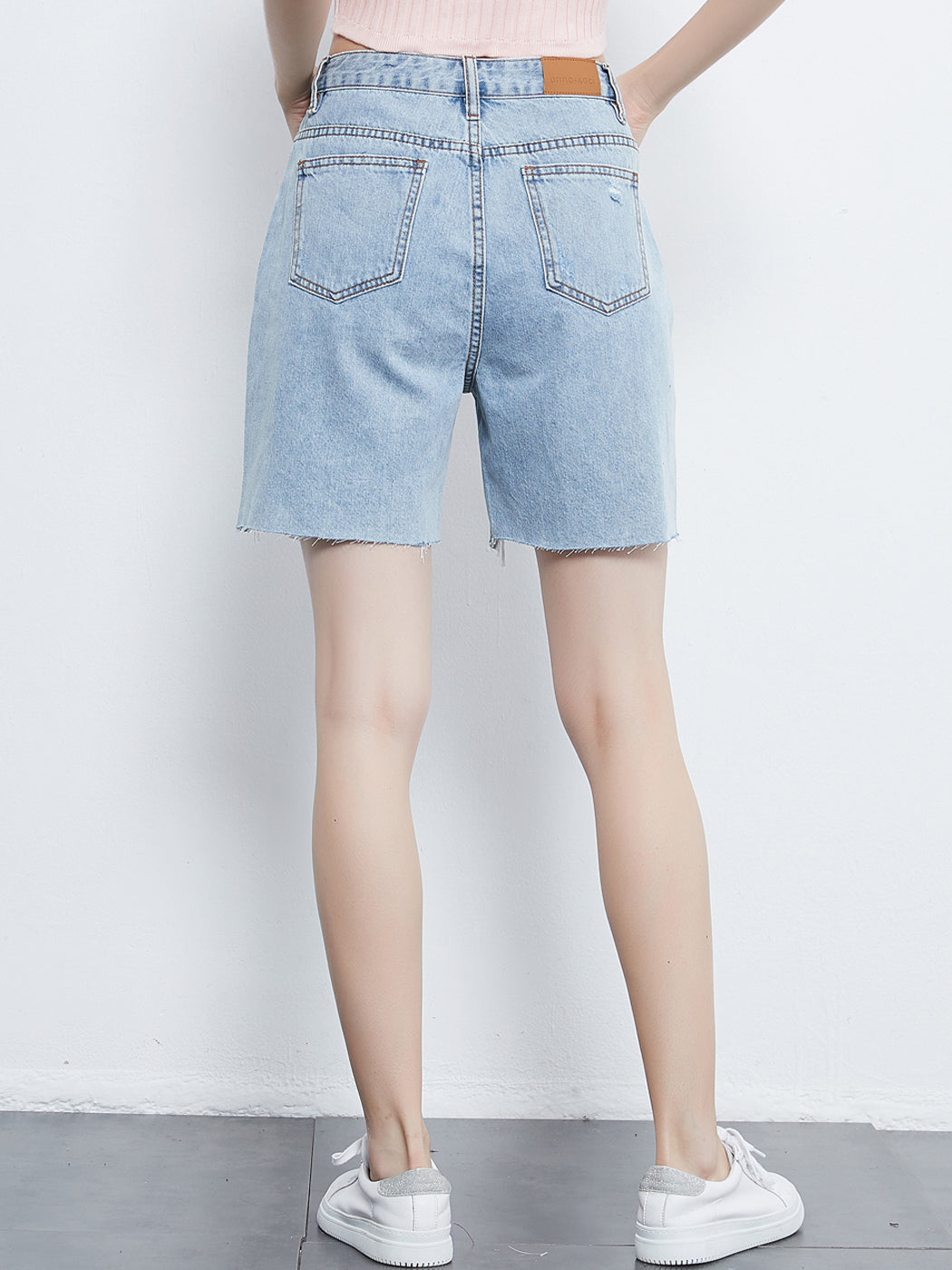 Ripped Denim Jean Shorts with Pockets