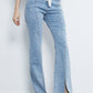 Mid Rise Slit Stretchy Straight Leg Jeans Pants with 5 Pockets