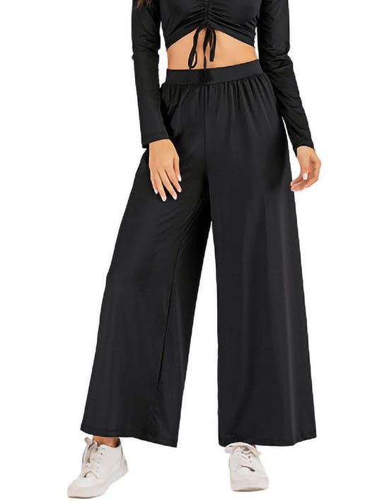 Elastic High Waist Casual Wide Leg Long Palazzo Lounge Pants Trousers