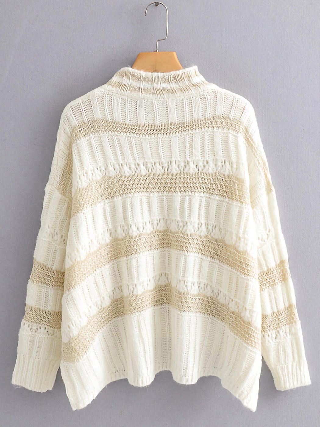 Turtleneck Long Sleeve Floral Loose Pullover Knit Sweater
