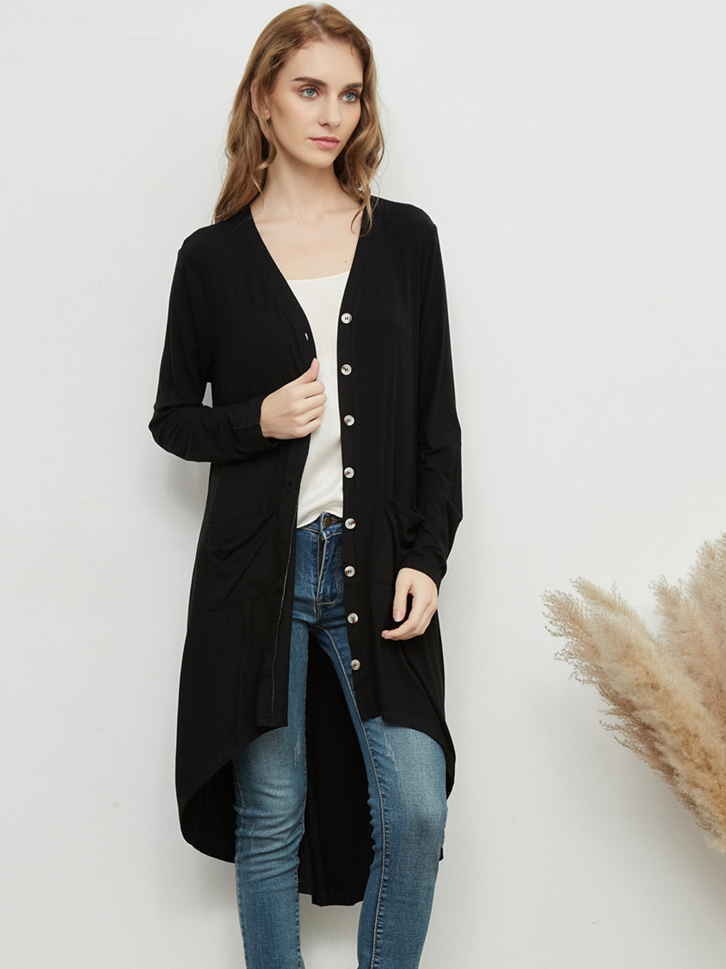 Long Sleeve Button Down Pockets Knit Ribbed Cardigan