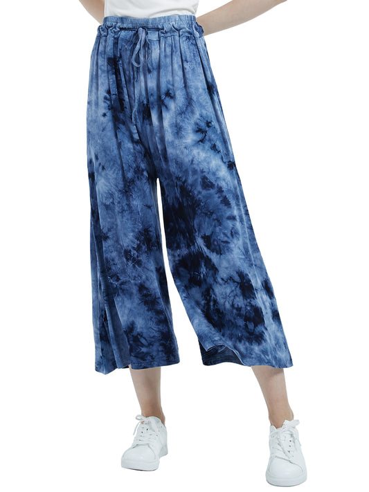 Tie Dye Printed Wide Leg Bottom Boho Casual Loose Long Lounge Palazzo Pants