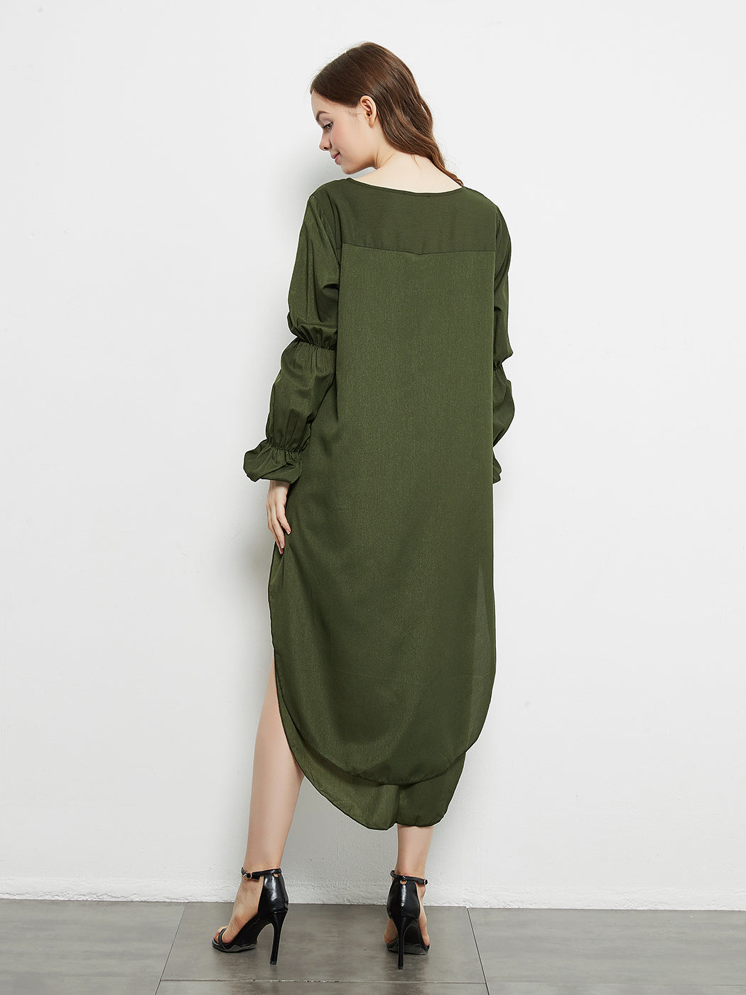 Lantern Long Sleeve Tops High-Low Hem Tunic Round Neck Asymmetrical Irregular Hem Casual Blouse Shirt Dress