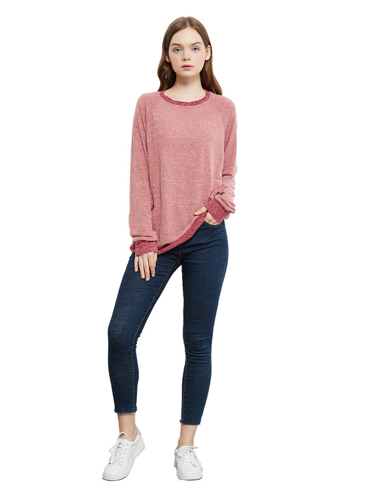 Long Sleeve Round Neck Casual T Shirts Blouses Sweatshirts Tunic Tops with Pocket