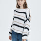 Sweaters Long Sleeve Crew Striped Oversized Knitted Pullover Tops